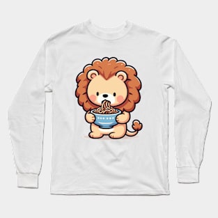 Cute lion Holding a bowl of ramen. Long Sleeve T-Shirt